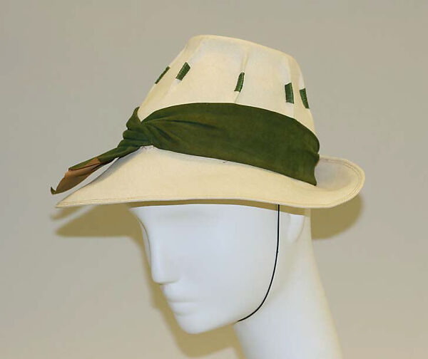 Hat, Bonwit Teller &amp; Co. (American, founded 1907), straw, leather, American 