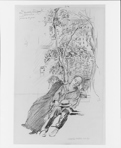 Two Figures in a Park, Jerome Myers (American, Petersburg, Virginia 1867–1940 New York), Graphite on off-white wove paper, American
