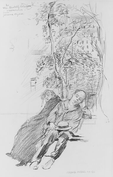 Two Figures in a Park, Jerome Myers (American, Petersburg, Virginia 1867–1940 New York), Graphite on off-white wove paper, American 