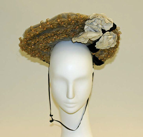 Bonnet, straw, silk, French 