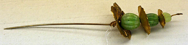Hatpin, metal, glass, French 