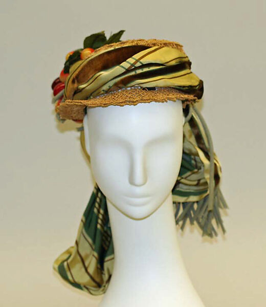 Hat, straw, silk, American 