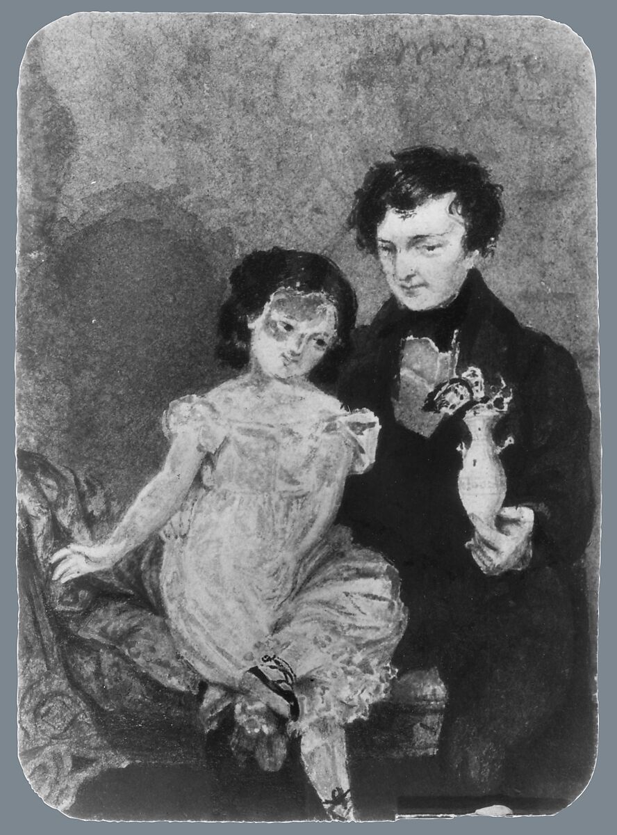 Man and Child (from McGuire Scrapbook), William Page (American, Albany, New York 1811–1885 Staten Island, New York), Watercolor, white gouache, and gum arabic on heavy weight brown wove paper, American