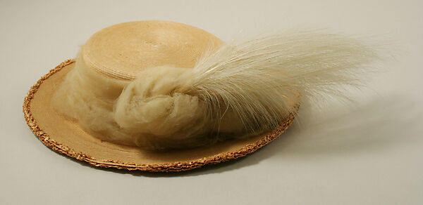 Wedding hat, straw, silk, feathers, American
