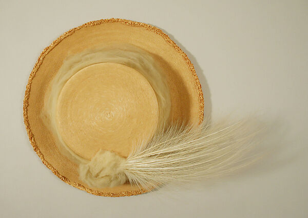 Wedding hat, straw, silk, feathers, American