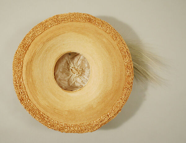 Wedding hat, straw, silk, feathers, American