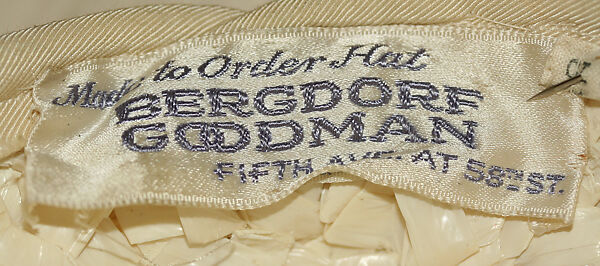 Hat, Bergdorf Goodman (American, founded 1899), straw, feathers, American