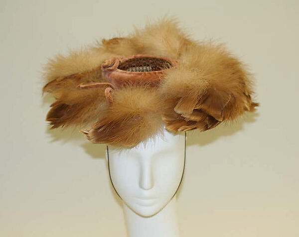 Hat, Milgrim (1927–1990), cotton, feathers, horsehair, American 