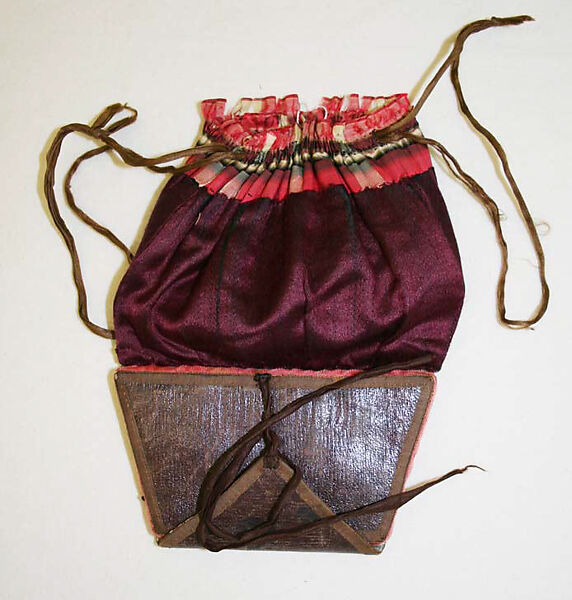 Drawstring bag, silk, leather, American 