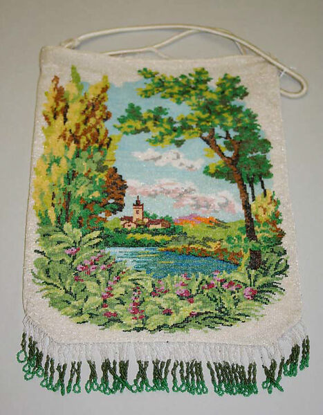 Drawstring bag, beads, silk, Italian 