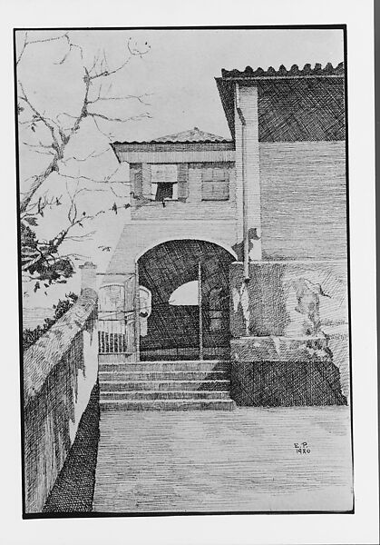 Entrance to Casa Fortaleza—Nictheroy, Brazil, Ethel Paxson (American, 1882–1982), Black ink and graphite traces on off-white wove paper, American
