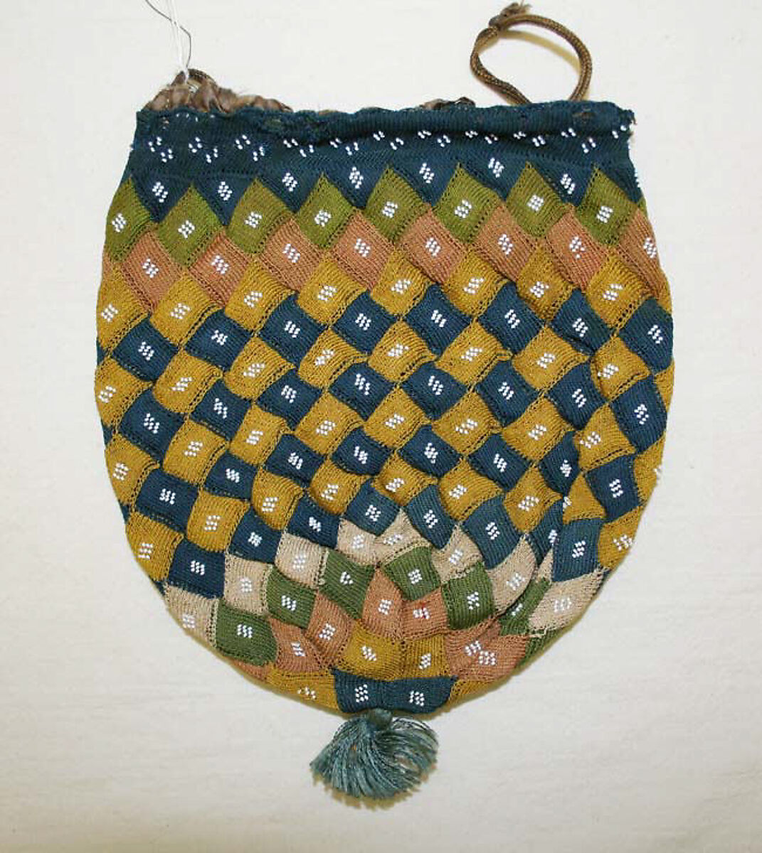 Reticule, silk, glass, probably German 