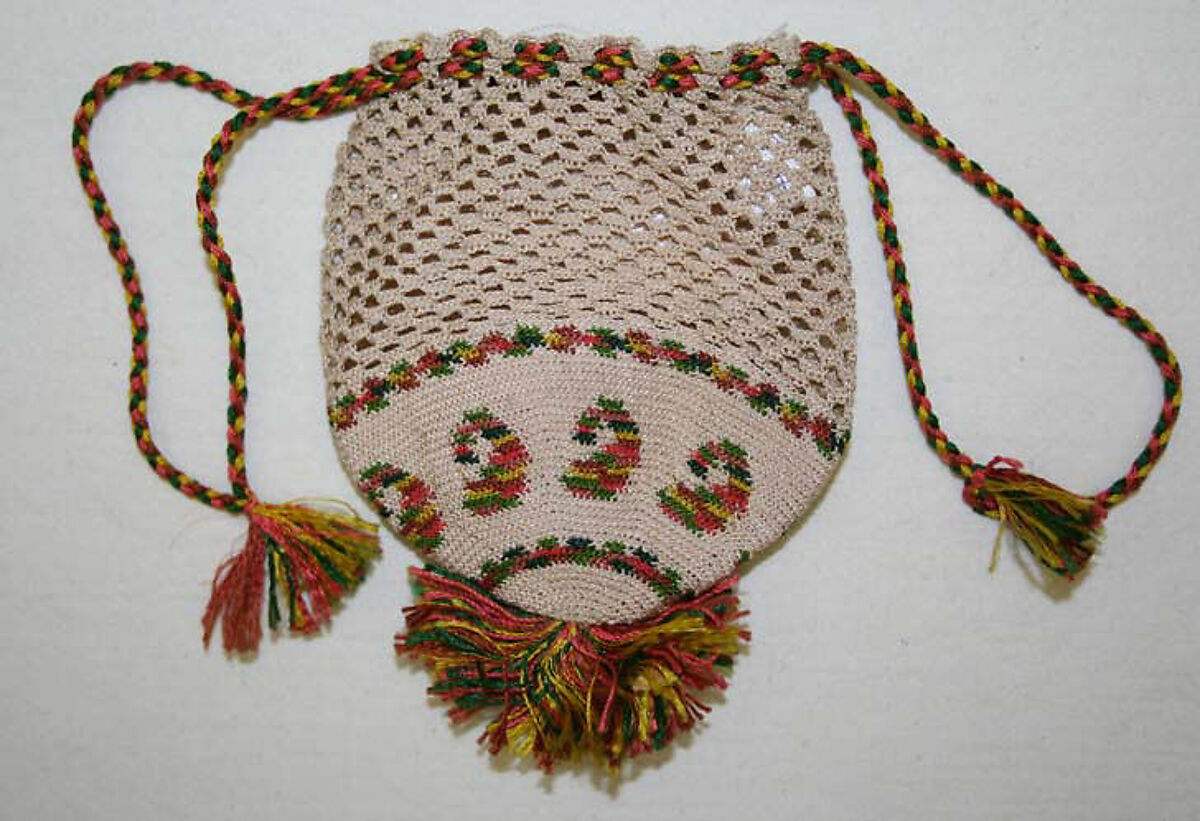 Purse, cotton, silk, probably British 