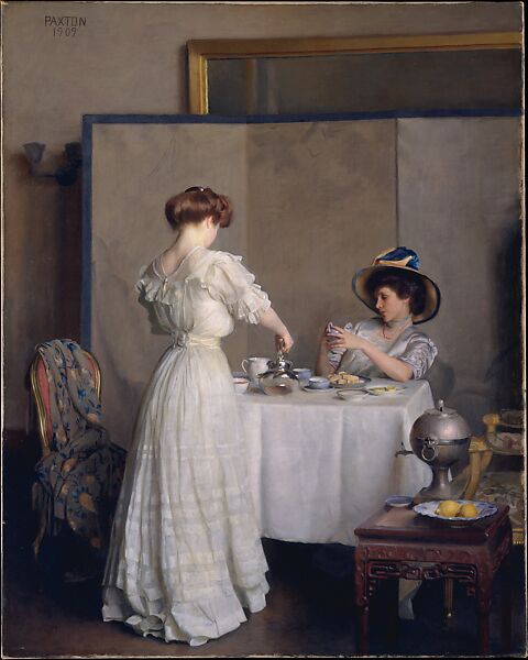 Tea Leaves, William McGregor Paxton (American, Baltimore, Maryland 1869–1941 Boston, Massachusetts), Oil on canvas, American 