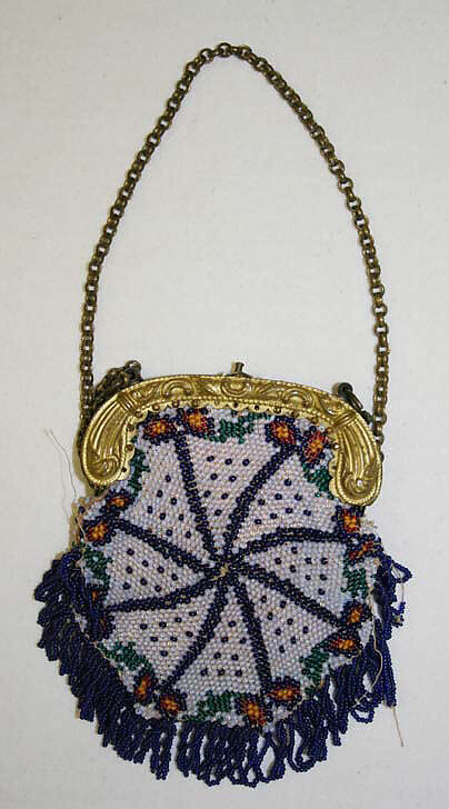 Purse, metal, glass, silk, German 