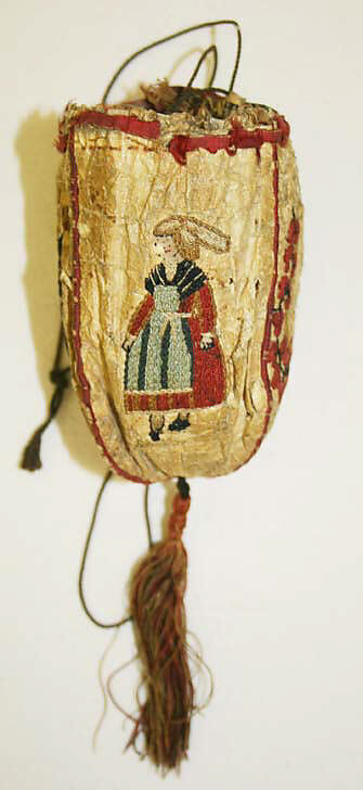 Purse, leather, silk, French