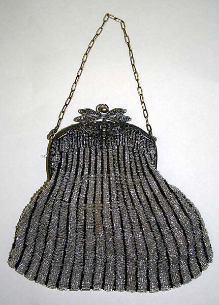 Evening bag, silk, metal, glass, American or European 