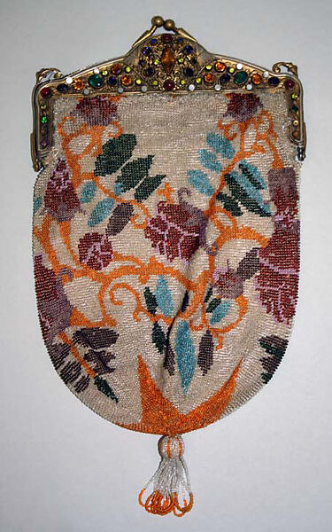 Evening bag, glass, metal, stones, mother-of-pearl, Scottish 