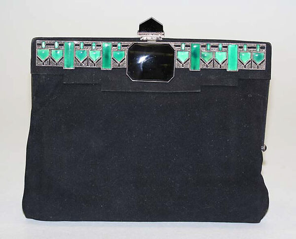 Evening bag, leather, metal, stone, French