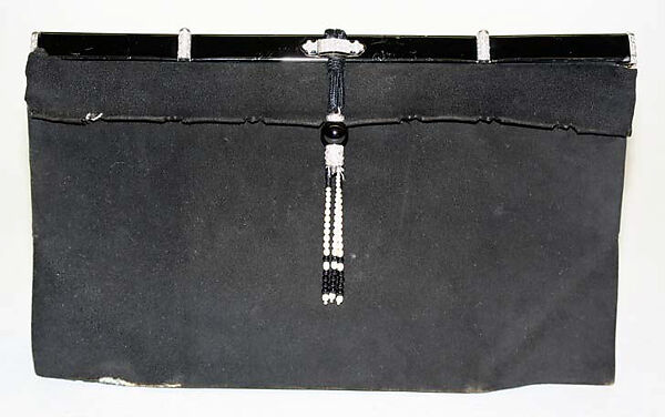 Bag, Cartier (French, founded Paris, 1847), leather, silver, diamonds, onyx, pearls, silk, French