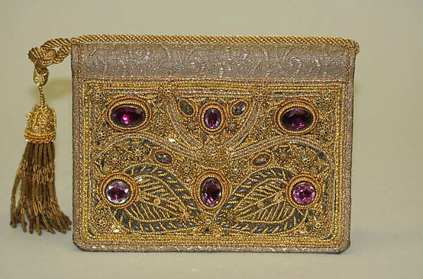 Evening bag, metallic thread, silk, probably European