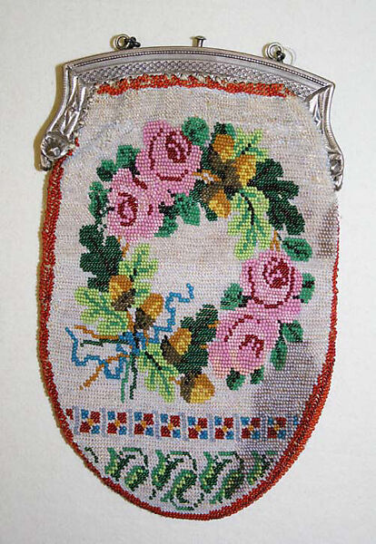 Purse, glass, metal, silk, French
