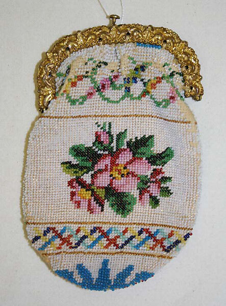 Bag, glass, metal, silk, French