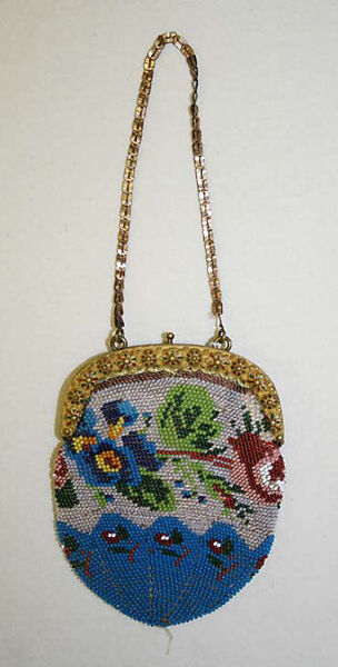 Bag, glass, metal, silk, French 