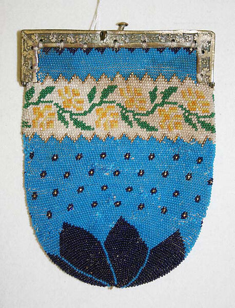 Purse, glass, metal, silk, French 
