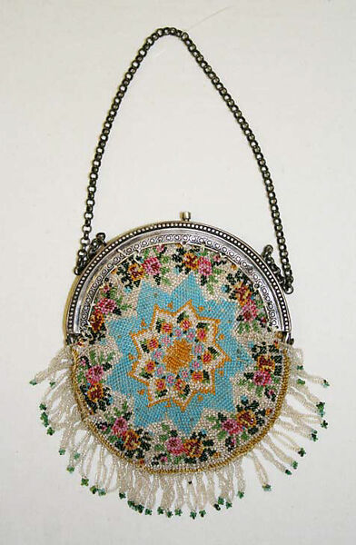 Bag, beads, metal, silk, French 