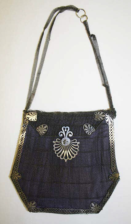 Purse, steel, silk, French 
