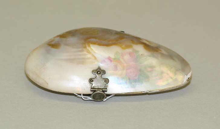 Coin purse, seashells, leather, silver, American 