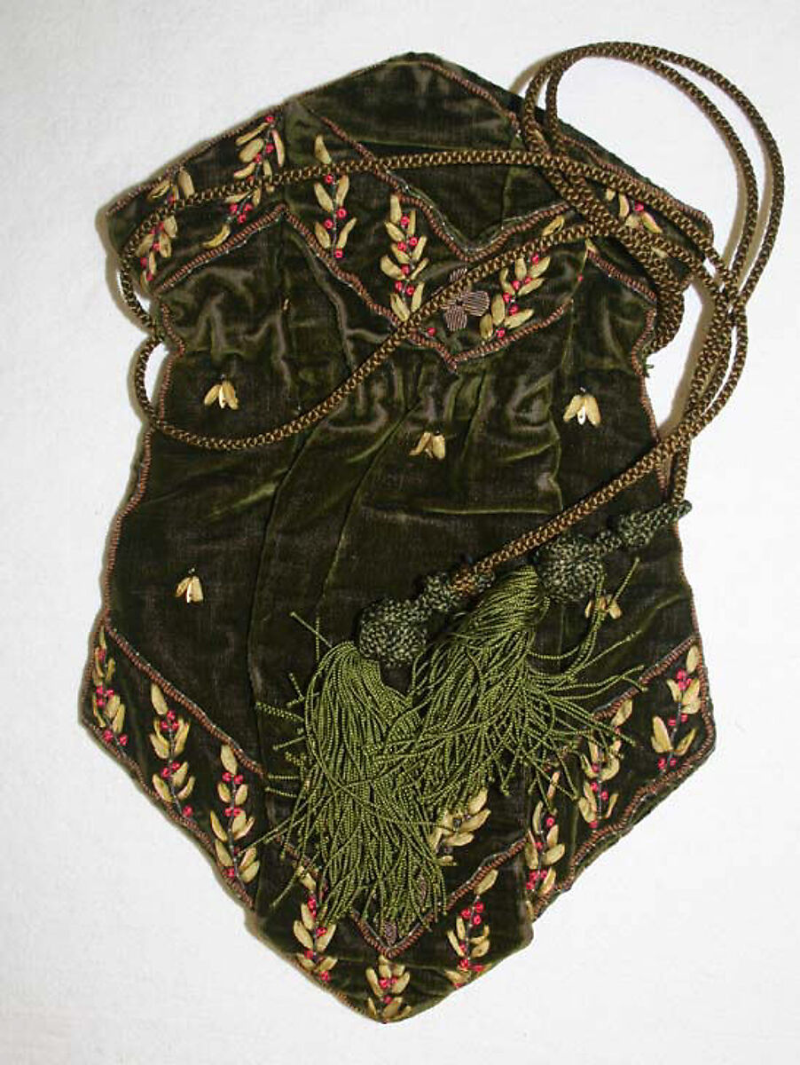 Reticule, silk, metal, glass, French 