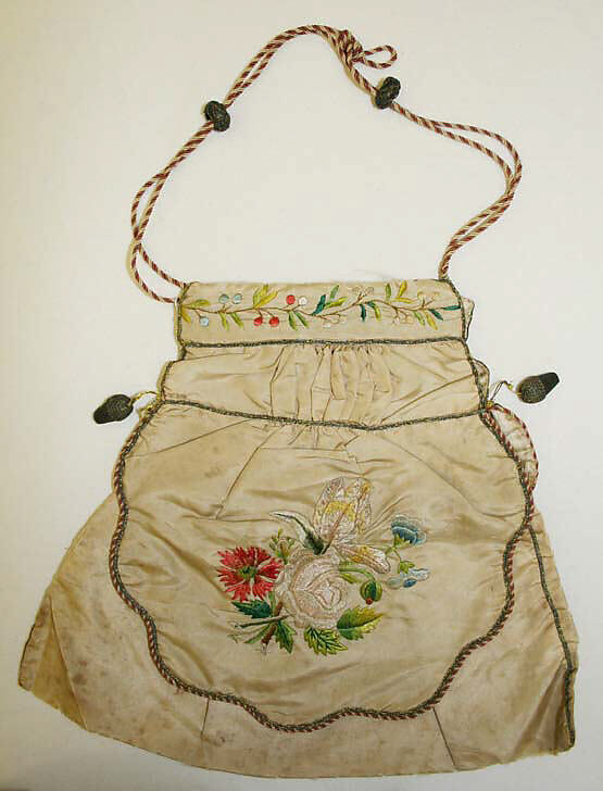 Purse, silk, metallic thread, American or European 