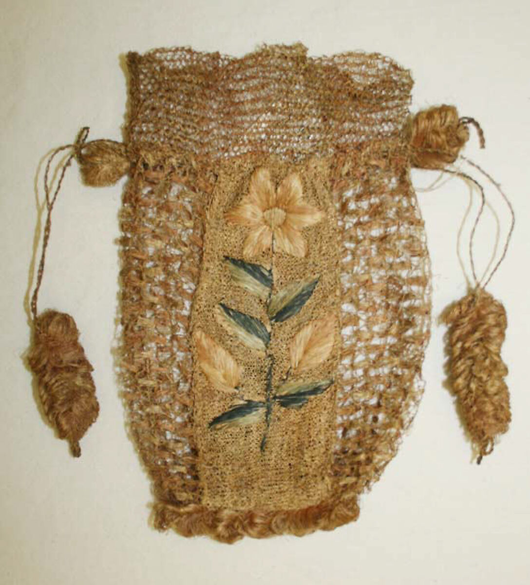 Drawstring bag, jute or hemp fiber, probably American 