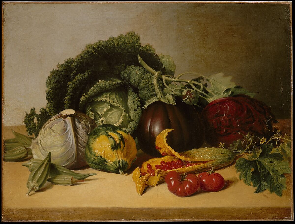 Still Life: Balsam Apple and Vegetables, James Peale (American, Chestertown, Maryland 1749–1831 Philadelphia, Pennsylvania), Oil on canvas, American 