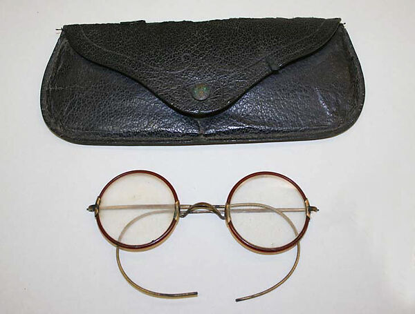 Spectacles, glass, metal, horn, leather, American 