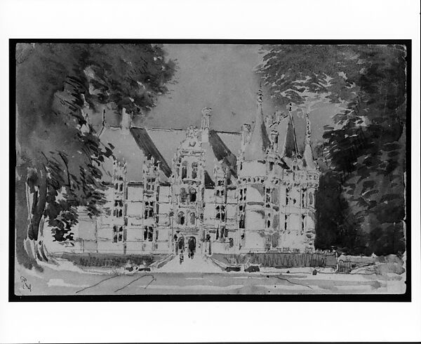 Azay le Rideau, Joseph Pennell (American, Philadelphia, Pennsylvania 1857–1926 New York), Black watercolor, black crayon, and graphite on off-white wove paper, American