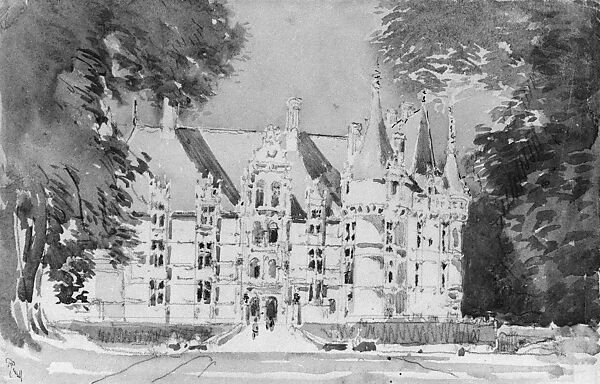 Azay le Rideau, Joseph Pennell (American, Philadelphia, Pennsylvania 1857–1926 New York), Black watercolor, black crayon, and graphite on off-white wove paper, American 