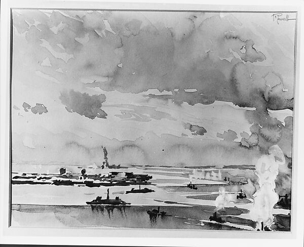 Ice Around Governor's Island, Joseph Pennell (American, Philadelphia, Pennsylvania 1857–1926 New York), Watercolor and gouache on off-white wove paper, American