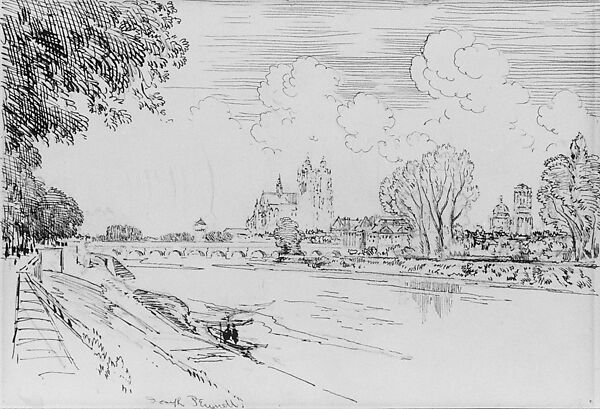 Tours from the River, Joseph Pennell (American, Philadelphia, Pennsylvania 1857–1926 New York), Black ink and graphite on off-white wove paper, American 