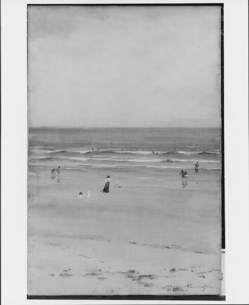 Beach Scene, R. G. Harper Pennington (1854–1920), Watercolor, gouache on light tan, unprimed fine-weave canvas, American