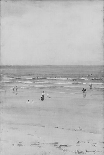 Beach Scene, R. G. Harper Pennington (1854–1920), Watercolor, gouache on light tan, unprimed fine-weave canvas, American 