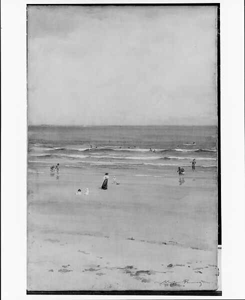 Beach Scene, R. G. Harper Pennington (1854–1920), Watercolor, gouache on light tan, unprimed fine-weave canvas, American