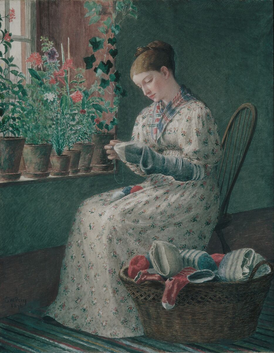 A Month's Darning, Enoch Wood Perry (1831–1915), Watercolor, gouache, and gum arabic on off-white wove paper, American