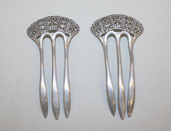 Hairpin, aluminum, rhinestones, probably American 