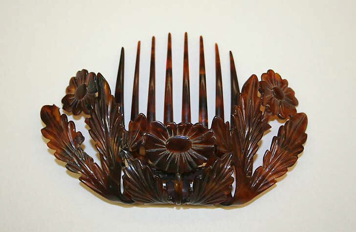 Comb, tortoiseshell, metal, American 