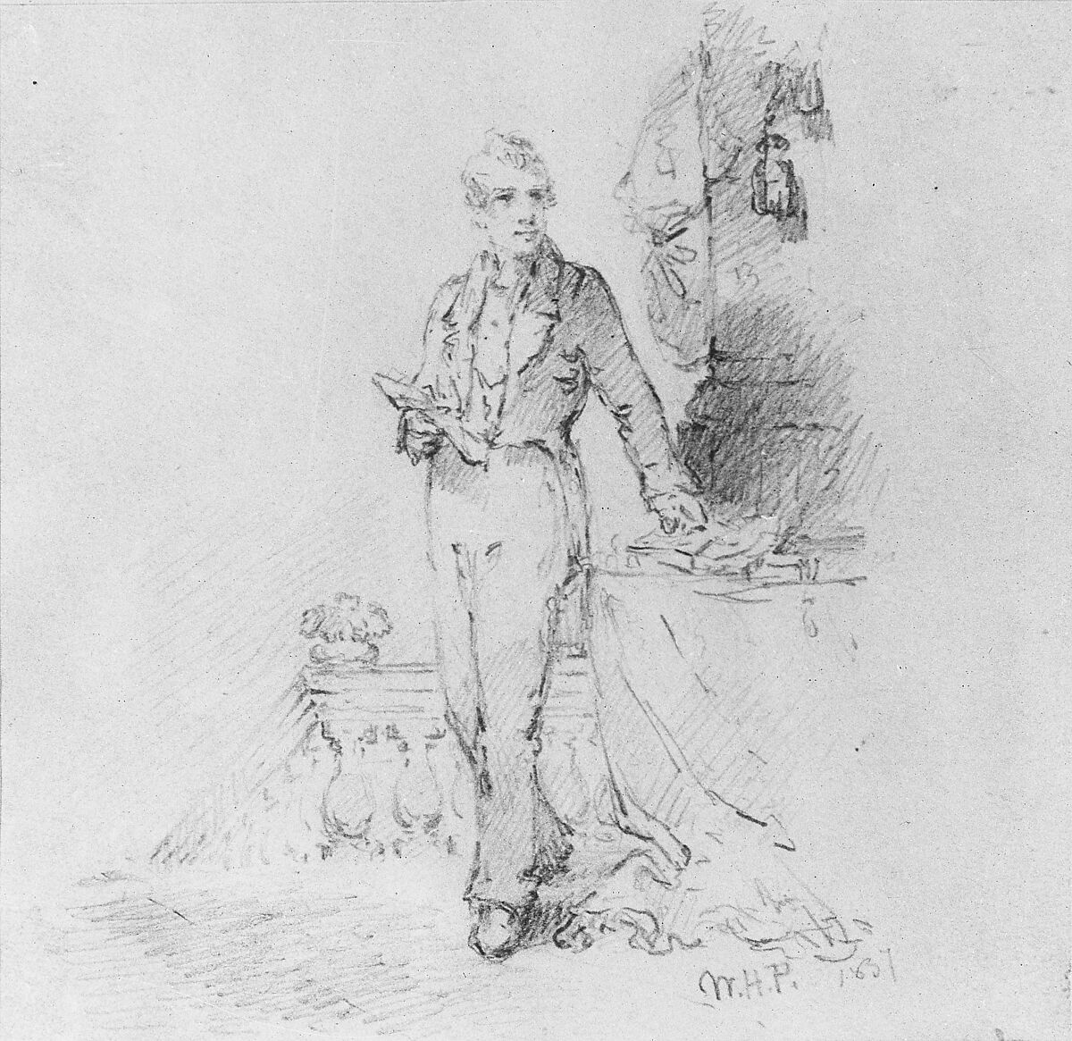 Self-Portrait at Fifteen (from McGuire Scrapbook), William Henry Powell (1823–1879), Graphite on off-white wove paper, American 