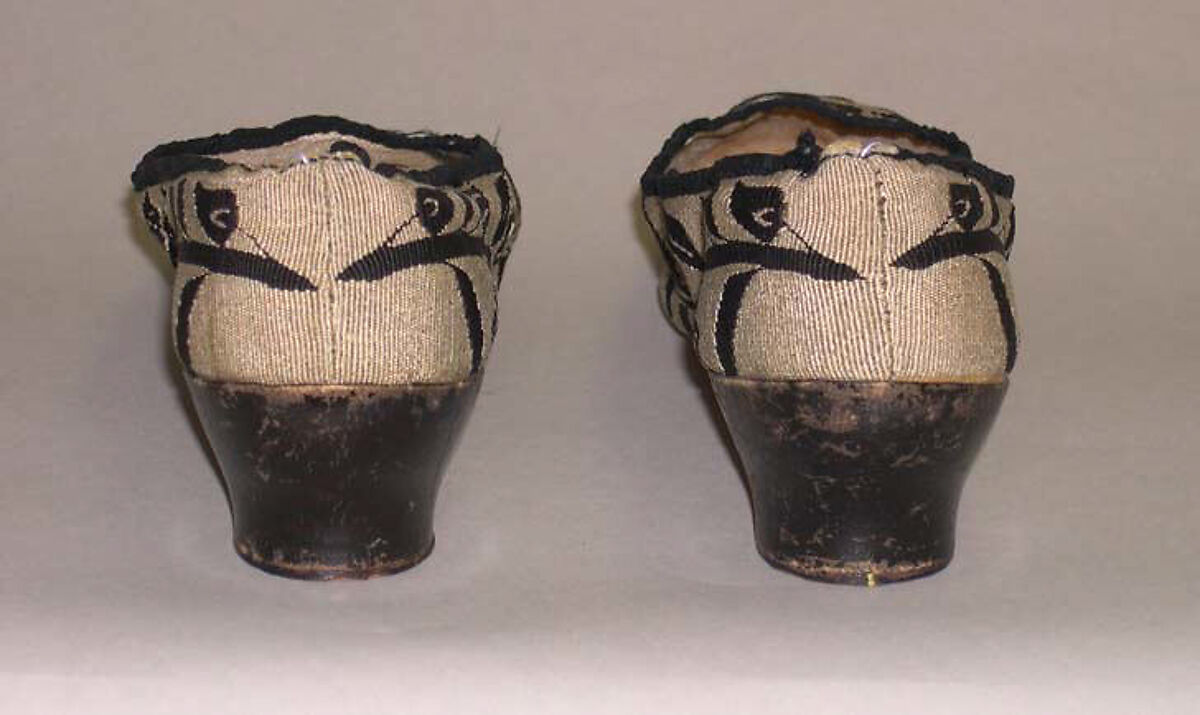 Shoes, a,b) silk, wool, leather, linen, American