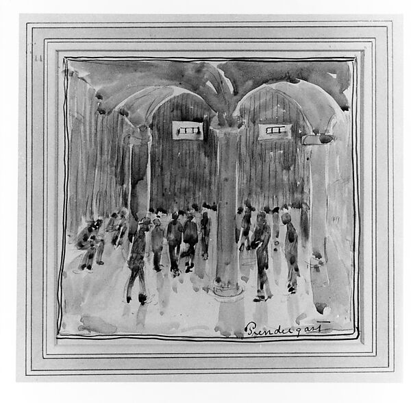 Corridors, Maurice Brazil Prendergast  (American, St. John’s, Newfoundland 1858–1924 New York), Watercolor wash, brown ink, and charcoal on off-white wove paper, American